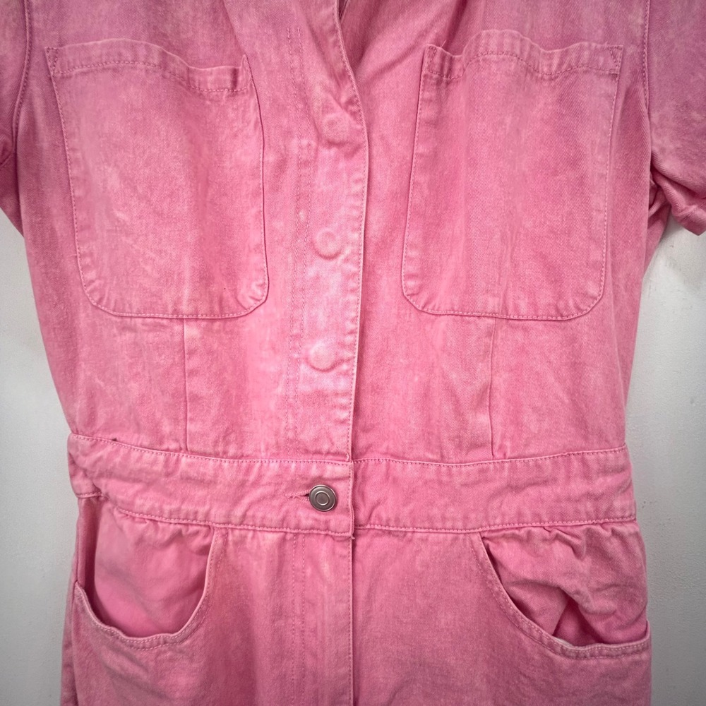 Entro Pink Utility Jumpsuit Short Sleeve Denim Acid Wash Boiler Suit Small - Picture 5 of 10